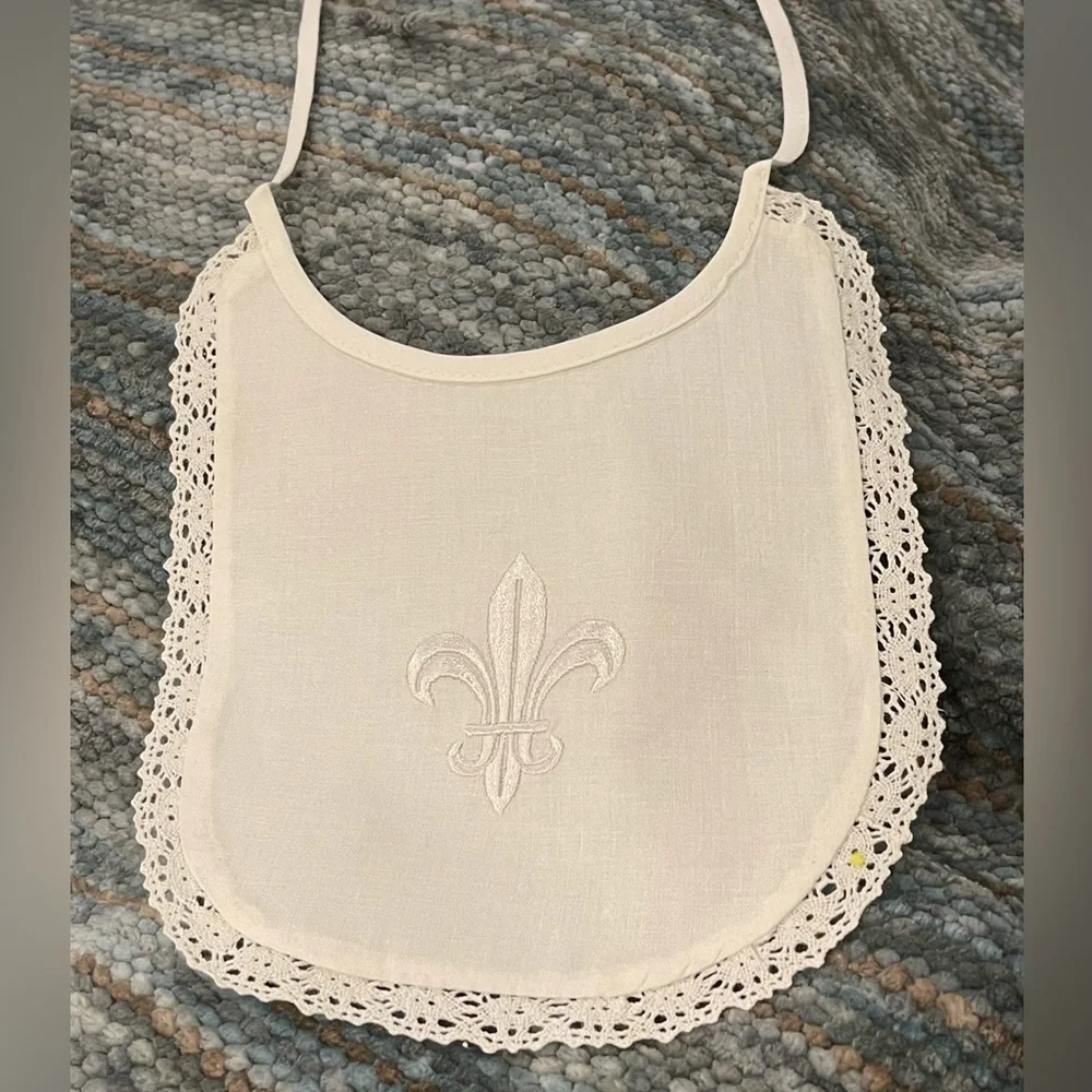 Linen Dedication, Christening, Baptismal Bib. Girls - Boys Newborn Fluer de Lis - Picture 2 of 6